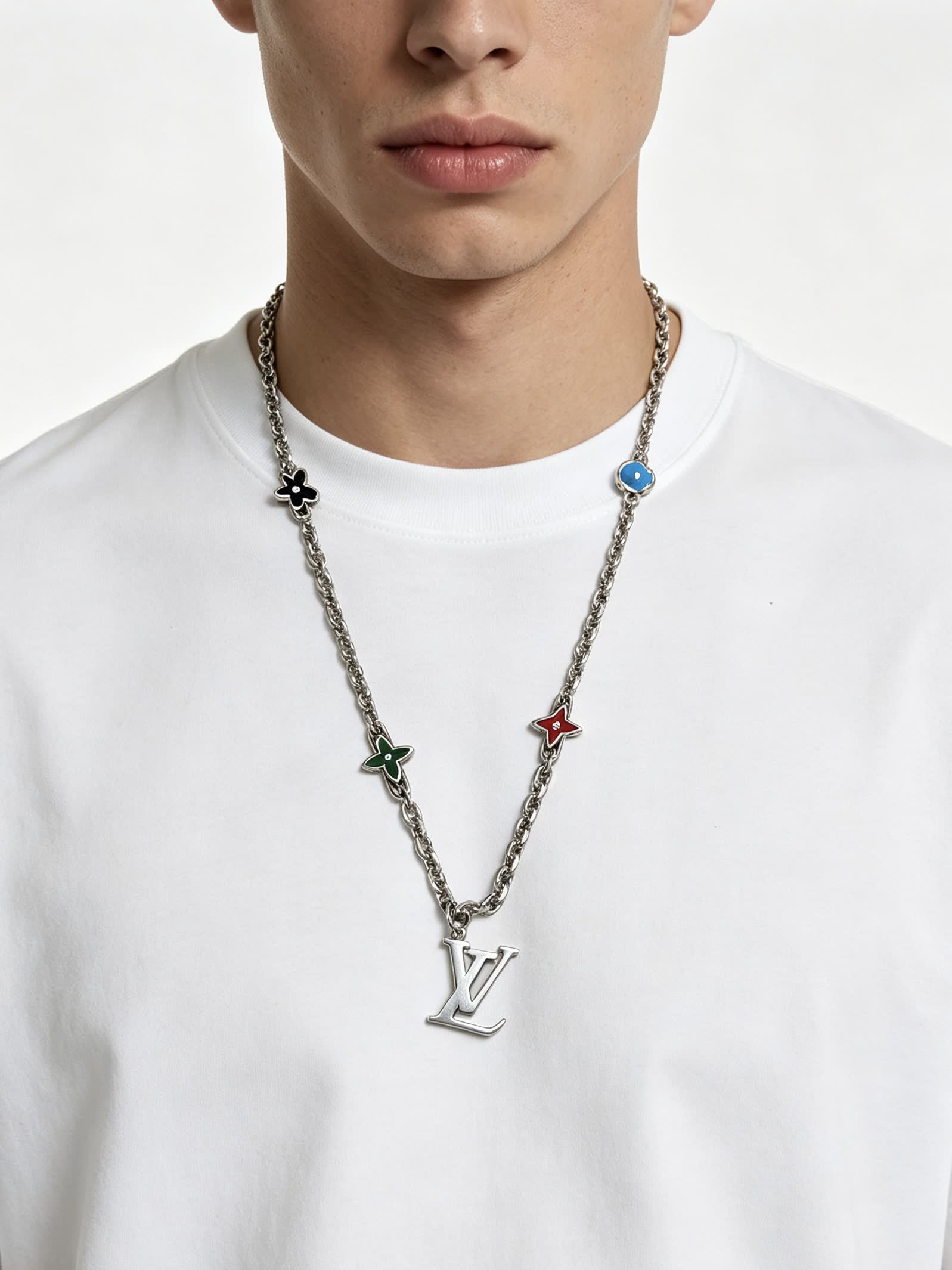 Louis Vuitton Silver Tone Multi-Color Flower Necklace